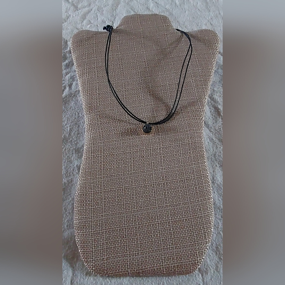 New Handmade Black Quartz Charm & Black 2-Strand Leather Necklace